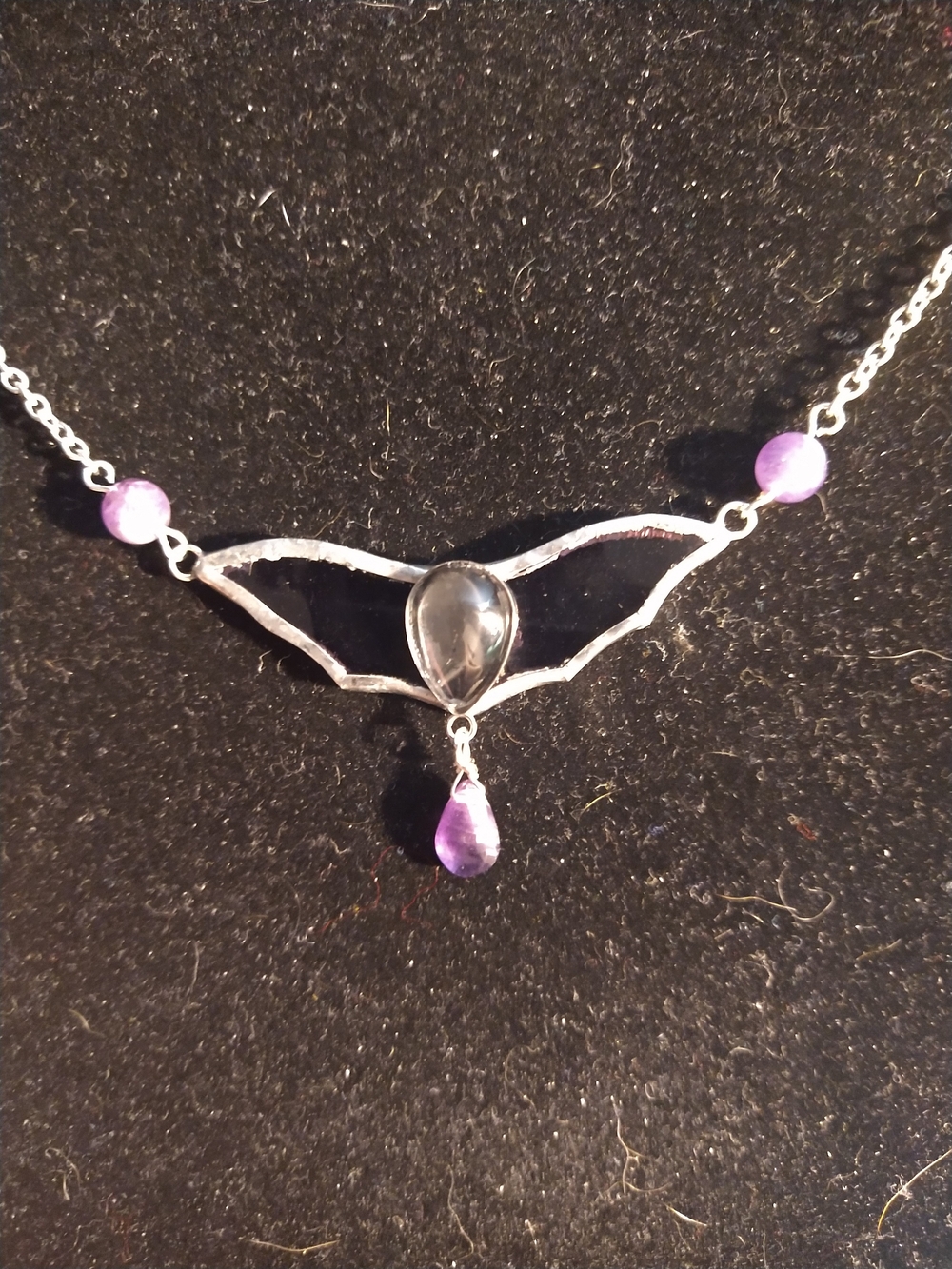 Silver-Tone Amethyst Drop Pendant Necklace - Purple